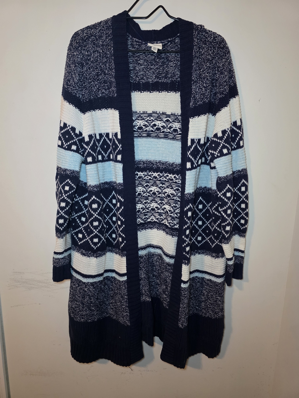 St. John's Bay Navy, White & Light Blue Nordic Open-Front Cardigan